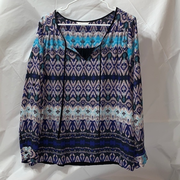 Charming Charlie Print Blue Teal and Gray Convertible Sleeve Blouse Size M - Picture 1 of 6